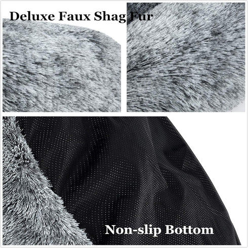 Coohom Oval Calming Donut Cuddler Dog Bed, Washable Faux Fur Cat Bed, Round Pillow Pet Bed (30"/36"/43"), Grey