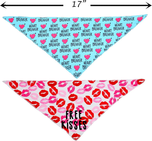 2 Pack Valentines Day Bandana for Dogs, Triangle Bibs Pet Scarf for Dogs