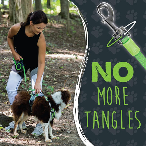 Mighty Paw Retractable Dog Leash 2.0, 16' Heavy Duty Reflective Nylon Tape Lead for Pets up to 110lbs (Green/Lite)