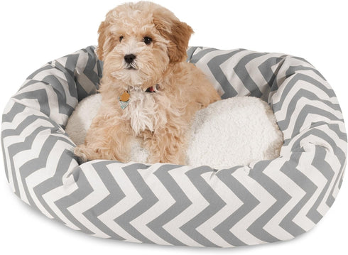 24 Inch Grey Chevron Sherpa Bagel Dog Bed