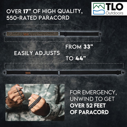 TLO Outdoors Paracord Gun Sling - Tactical 2-Point Rifle Sling, Adjustable Strap with Swivels for Hunting