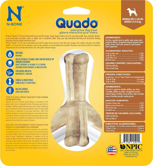 N-Bone Quado Interactive Chew, Peanut Flavor, Average Joe, 2.8oz, Natural, Medium (Pack of 1)
