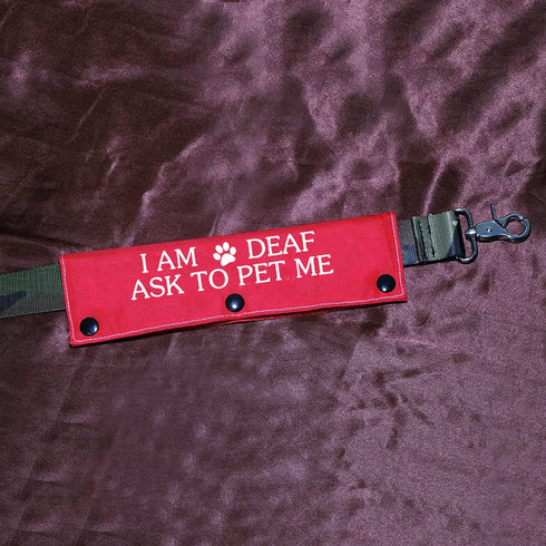 Funny Dog Leash Sleeve - I Am Deaf Ask to Pet Me Dog Leash Wrap Alert Tag for Special Needs Dog (I Am Deaf-Sleeve)