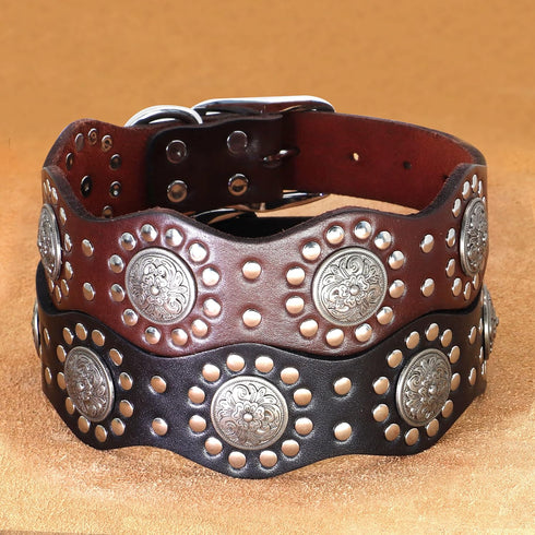 PET ARTIST Genuine Leather Dog Collar - Unique Design & Sturdy Leather, Heavy Duty for Rottweiler Pitbull Medium &