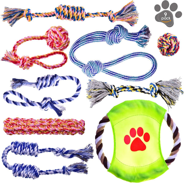 Dog Rope Toy for Active Chewers, Heavy Duty Washable 100% Cotton Chew Toys, Tug of War Toy, Pack of 9 for Small Breeds