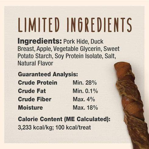 6 Count Cadet Gourmet Triple Chews Long-Lasting Pork Hide Sticks with Apple and Duck, Healthy Dog Treats for Small