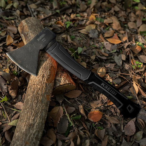 KSEIBI Wood Axe - 14 Inch Small Outdoor Camp Hatchet for Splitting Wood, Forged Steel Blade