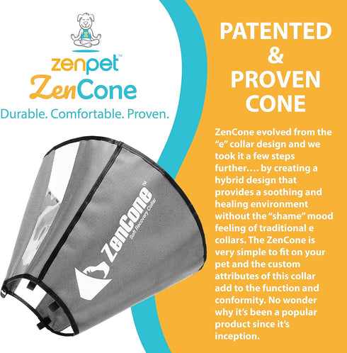 ZenPet Pet Recovery Cone E-Collar for Dogs and Cats - Comfortable Soft Collar, Adjustable for Secure Custom Fit (Large)