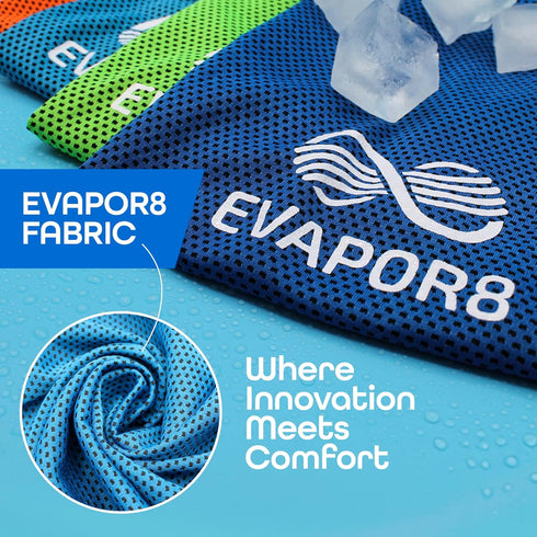 Evapor8 50 Set 4 (40 12) Cooling Towels - Instant Heat Relief & Sweat Towel - Reusable Gym Towel for Men & Women