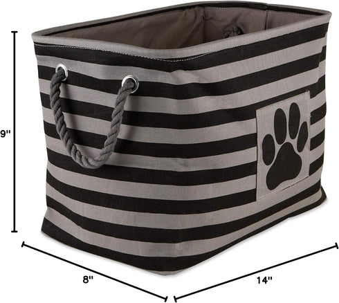 Bone Dry Pet Storage Collection Striped Paw Patch Bin, Small Rectangle, Black