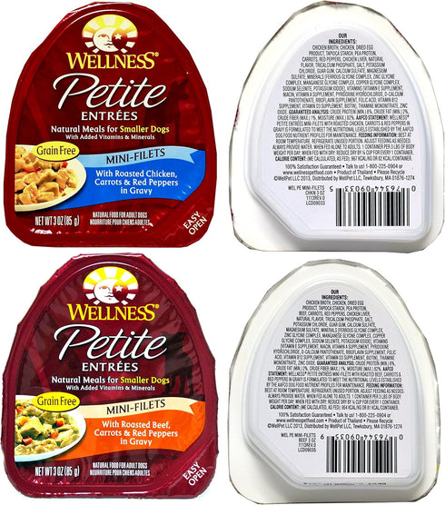 Wellness Petite Entrees Natural Grain Free Wet Dog Food Variety Pack, 8 Different Flavors, 3 Ounces Each (8 Total)
