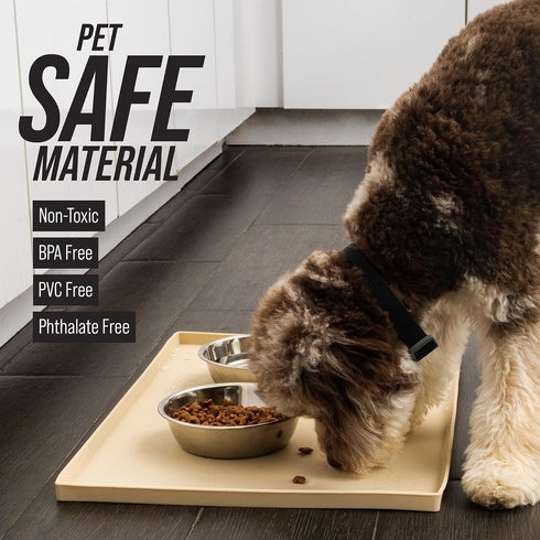 Leash Boss Dog Food Mat for Food and Water Bowls, Waterproof Silicone, Small: 18"x11", Navy