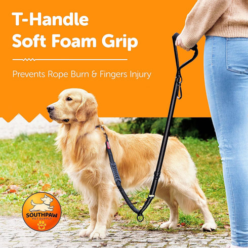 Shock Absorbing Tactical Bungee Dog Leash 4-7 ft. for Large Dogs with Seatbelt Buckle and Comfortable Padded Handle,