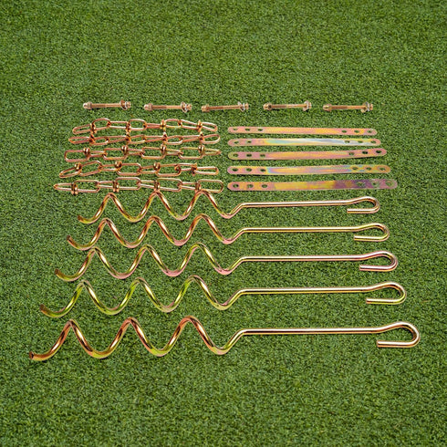 Sportspower MSC-5672 Deluxe 5-Piece Metal Ground Anchor Hardware Kit for Swing Sets and Trampoline - Gold.