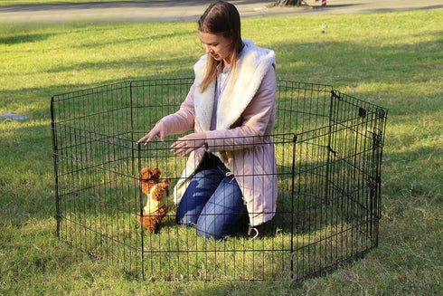PEEKABOO Dog Pen Pet Playpen, Indoor Foldable Metal Wire Exercise Puppy Play Yard, Outdoor 8 Panels 24 Inch (Black)