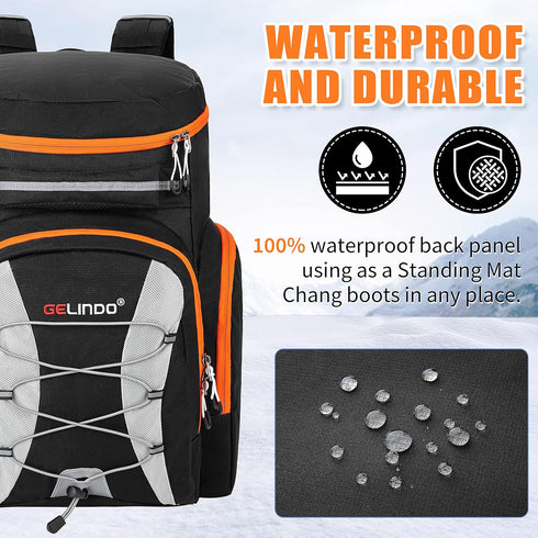 Gelindo 55L Waterproof Ski Boot Bag Backpack, Multi Compartments for Equipment Gear