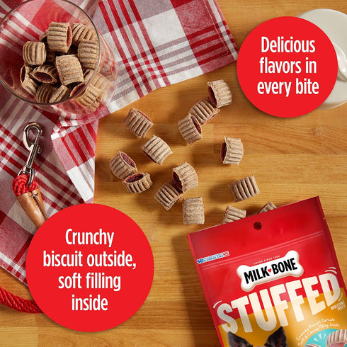 Milk-Bone Stuffed Dog Treats with Real Bacon & Beef, 10 Ounce (Pack of 5), Crunchy Biscuit with Soft Filling
