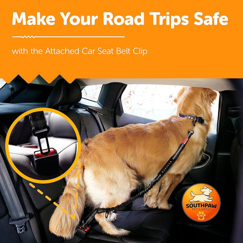 Shock Absorbing Tactical Bungee Dog Leash 4-7 ft. for Large Dogs with Seatbelt Buckle and Comfortable Padded Handle,