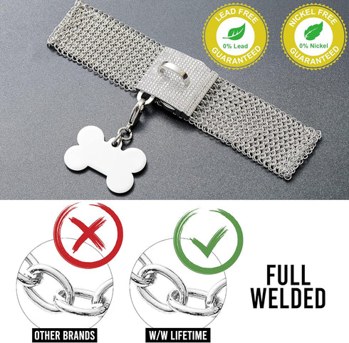 Dog Chain Collar Necklace 18K White Gold Plated Stainless Steel with Bling CZ Design Secure Buckle (30MM, Silver, 20")