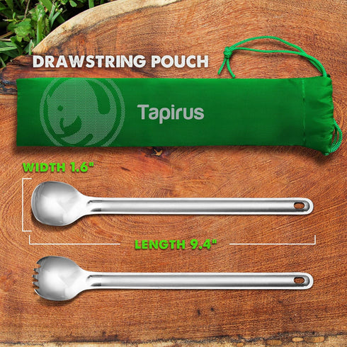 Tapirus Long Spork and Spoon Set | Stainless Steel Eating Utensils for MRE Bag, Ideal for Hiking