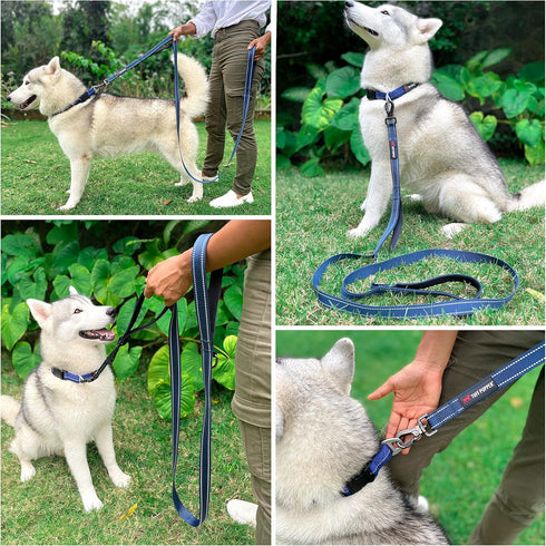 Tuff Pupper Heavy Duty Double Handle Dog Leash, Twist Locking Carabiner Clip, Reflective for Safe Night Walks