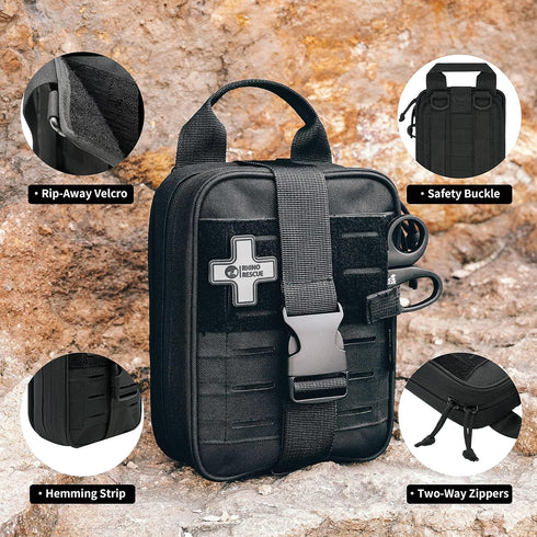 RHINO RESCUE Small First Aid Kit, Emergency Care Bag with Survival Tools for Car Camping Backpacking Hiking