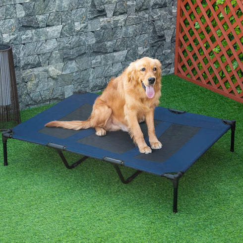 PawHut 48" x 36" Elevated Breathable Dog Bed, Portable Pet Cot with Carry Bag, Dark Blue