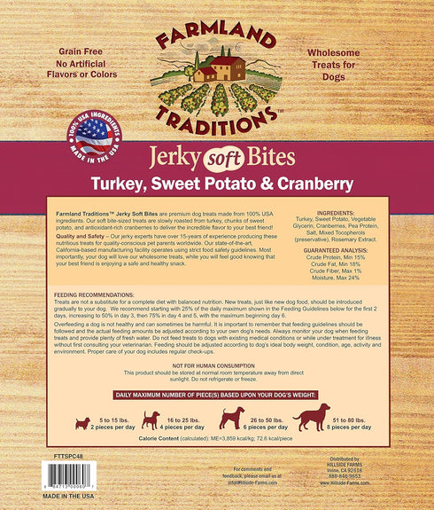 Farmland Traditions USA Made Turkey, Sweet Potato, Cranberry Soft Jerky Bite Dog Treats, 3 lbs