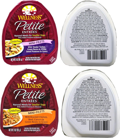 Wellness Petite Entrees Natural Grain Free Wet Dog Food Variety Pack, 8 Different Flavors, 3 Ounces Each (8 Total)