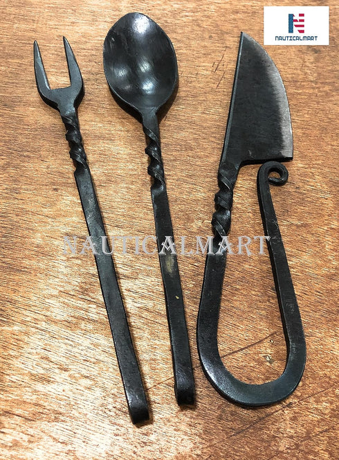 NauticalMart Medieval Eating Utensil Set - Iron Utensils for Authentic Dining Experience