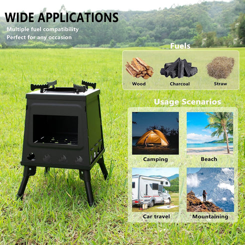 Portable Camping Wood Stove - Mini Outdoor Wood Burning Stove with Carrying Bag for Cooking and Heating
