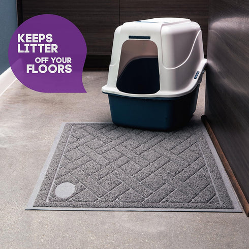 Pawkin Cat Litter Mat, Extra Large, Patented Design with Litter Lock Mesh, Durable, Easy to Clean, Soft, Gray