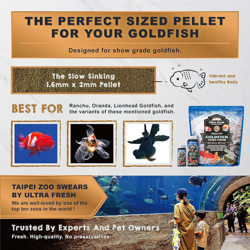 Ultra Fresh Sinking Goldfish Food, Color Enhancing, Balanced Diet, All Natural Ingredients, Clear Water Formula, Slow Sinking Gold Fish Pellets, Goldfish Ultra Color (4.6 oz)