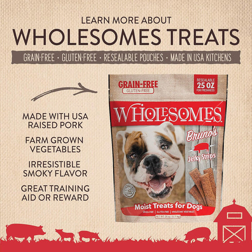 Wholesomes Bruno's Jerky Strips Grain Free Dog Treats, 25 oz - Red