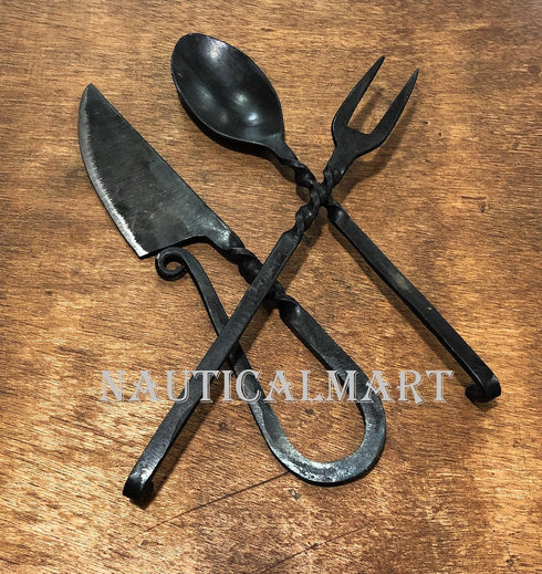 NauticalMart Medieval Eating Utensil Set - Iron Utensils for Authentic Dining Experience