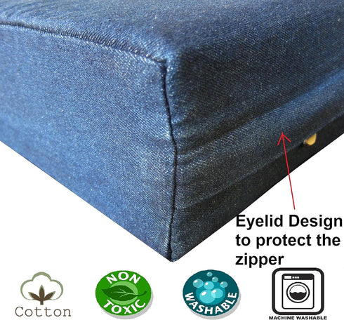 Dogbed4less DIY Durable Blue Denim Pet Bed Cover, Waterproof Internal Case for 41"X27"X4" Large Dog Bed