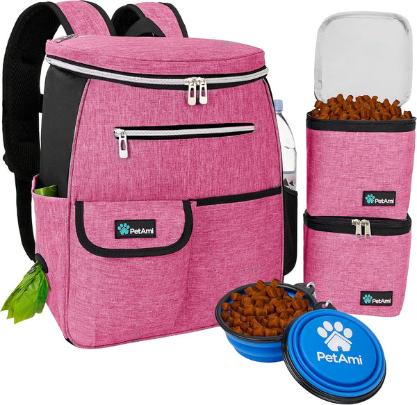 PetAmi Dog Travel Backpack, Airline Approved, Pink - Dog Mom Gift with Food Container & Collapsible Bowls