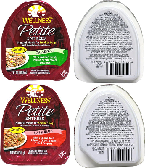 Wellness Petite Entrees Natural Grain Free Wet Dog Food Variety Pack, 8 Different Flavors, 3 Ounces Each (8 Total)