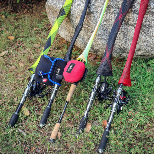 RUNCL Fishing Rod Sleeves & Reel Bags, 2 Pack Spinning/Casting Rod Socks & Reel Covers for Protection