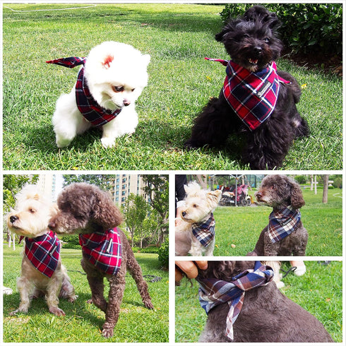 Adjustable Plaid Dog Bandanas, 1PC Soft Washable Cotton Triangle Bib for Small Medium Large Dogs and Cats