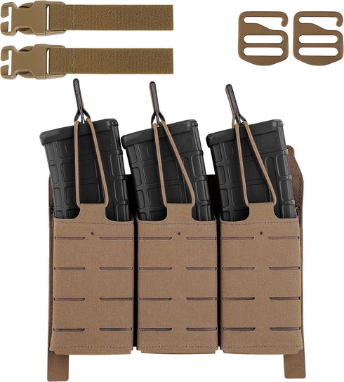 PETAC GEAR Tactical Triple 556 Magazine Pouch with Kydex Insert, AR Front Flap Magazine Pouch, Laser Cut MOLLE
