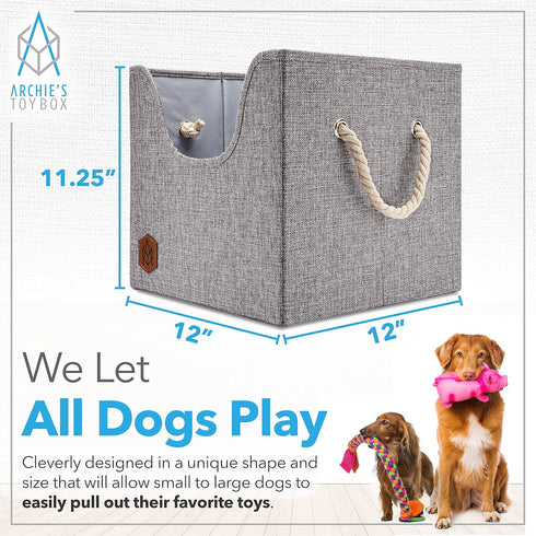 Dog Toy Box, Foldable Cube Storage Bin with Cutout Window, Stylish Earth Tone Design, 12x12x11.25 inch