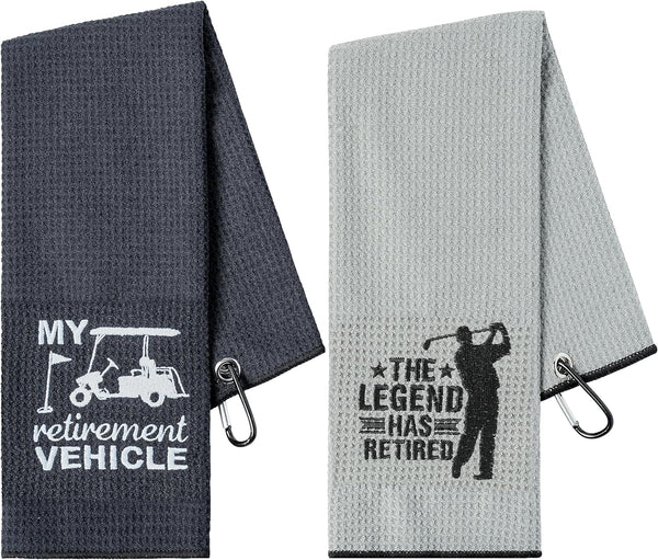 R HORSE 2Pcs Funny Golf Towel, Microfiber Embroidered Golf Towels with Clip, Perfect Retirement Gift for Golf Fans