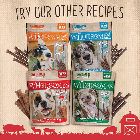 Wholesomes Bruno's Jerky Strips Grain Free Dog Treats, 25 oz - Red