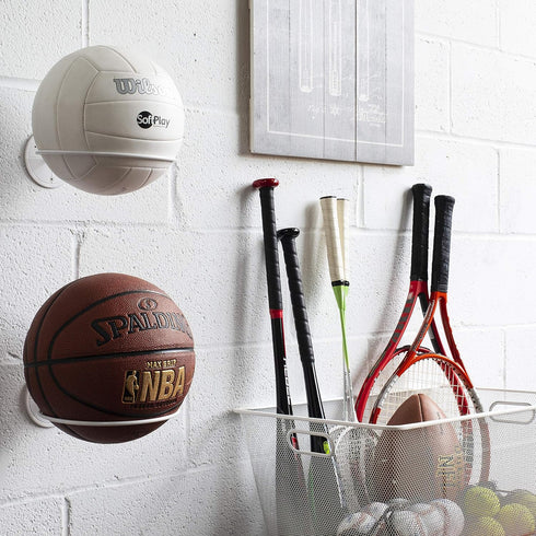 Wallniture Sporta Wall Mount Ball Storage, Metal White Rack for Basketball, Football, Soccer Balls Organization