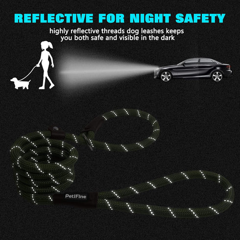 PetiFine 6FT x 1/2" Slip Lead Dog Leash, Reflective Durable Adjustable Nylon Rope for Small Medium Large Dogs (Green)