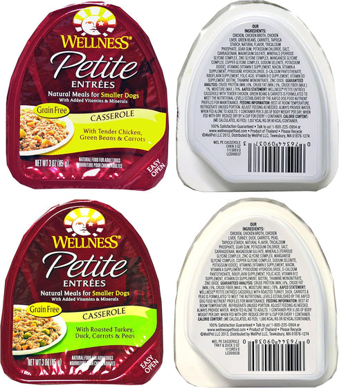 Wellness Petite Entrees Natural Grain Free Wet Dog Food Variety Pack, 8 Different Flavors, 3 Ounces Each (8 Total)
