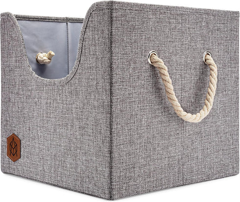 Dog Toy Box, Foldable Cube Storage Bin with Cutout Window, Stylish Earth Tone Design, 12x12x11.25 inch