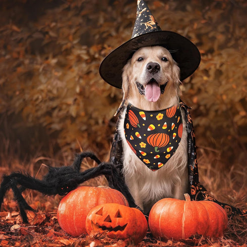2 Pack Halloween Dog Bandana, Holiday Cat Pumpkin Candy Corn Bandana Bibs Scarf Accessories for Small Mediun Large Dogs