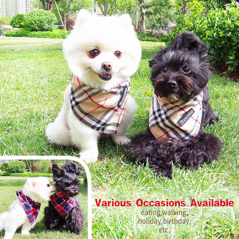 Soft Washable Plaid Bandanas for Dogs and Cats, Adjustable Triangle Bib Scarfs for Boy Girl Dogs (Brown&Blue)